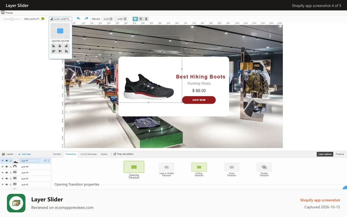 Layer Slider Shopify app screenshot: Slider (admin view)
