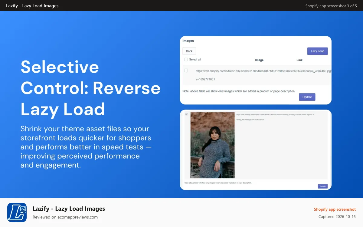 Lazify ‑ Lazy Load Images Shopify app screenshot: Selective control: reverse lazy load