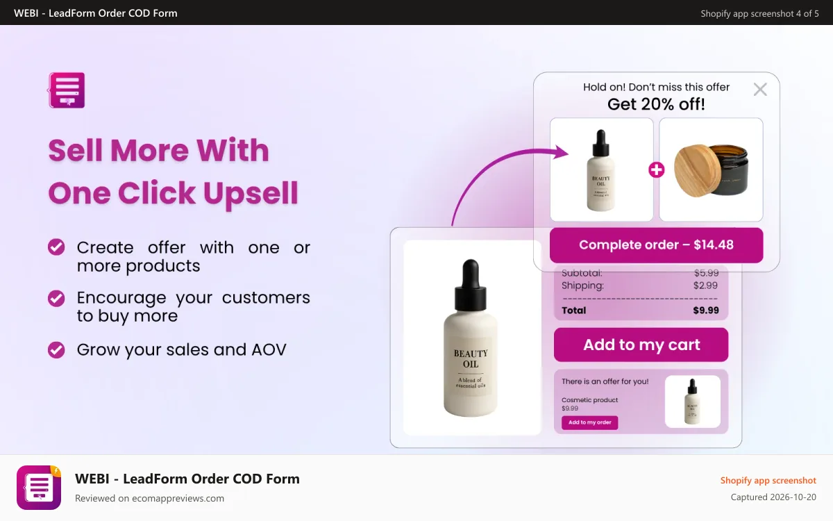 WEBI ‑ LeadForm Order COD Form Shopify app screenshot: Features that will increase your sales