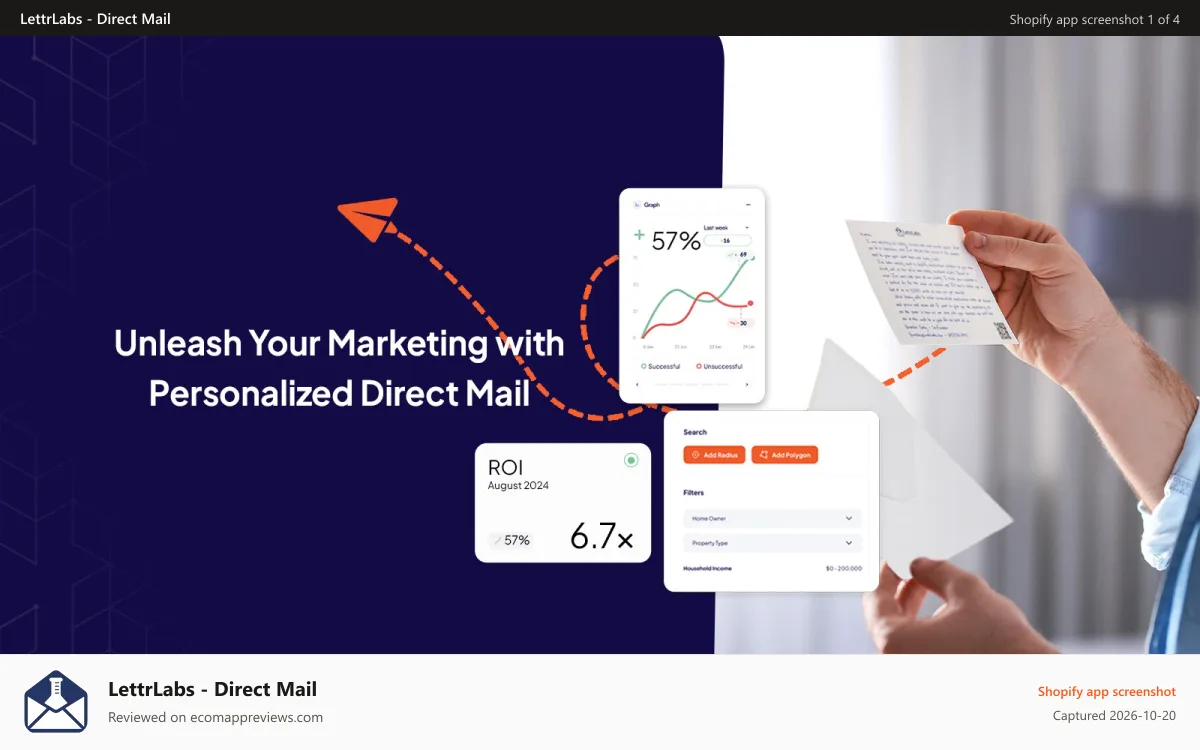 LettrLabs ‑ Direct Mail Shopify app screenshot: Unleash your marketing with personalized direct mail.