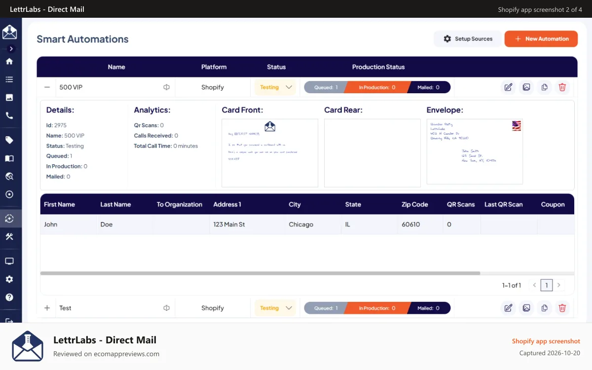 LettrLabs ‑ Direct Mail Shopify app screenshot: All Shopify Smart Automations