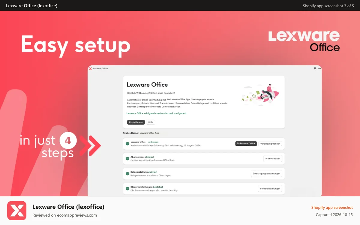 Lexware Office (lexoffice) Shopify app screenshot: lexware office integration shopify set up