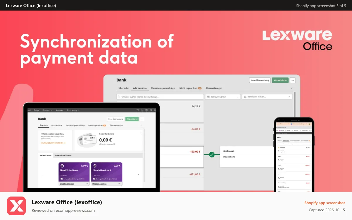 Lexware Office (lexoffice) Shopify app screenshot: lexware office shopify synchronisation of payment data