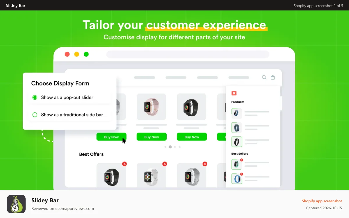 Slidey Bar Shopify app screenshot: Popout or full visbility side bar