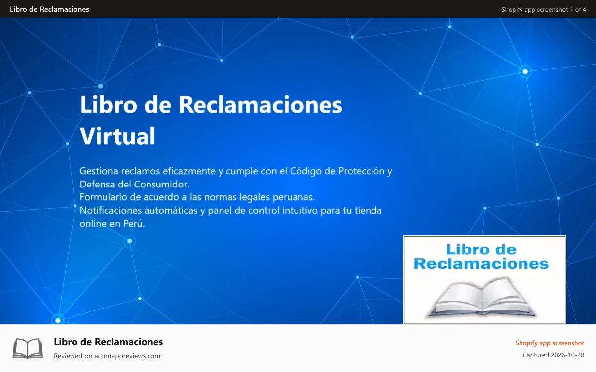 Libro de Reclamaciones Shopify app screenshot: Libro de reclamaciones virtual