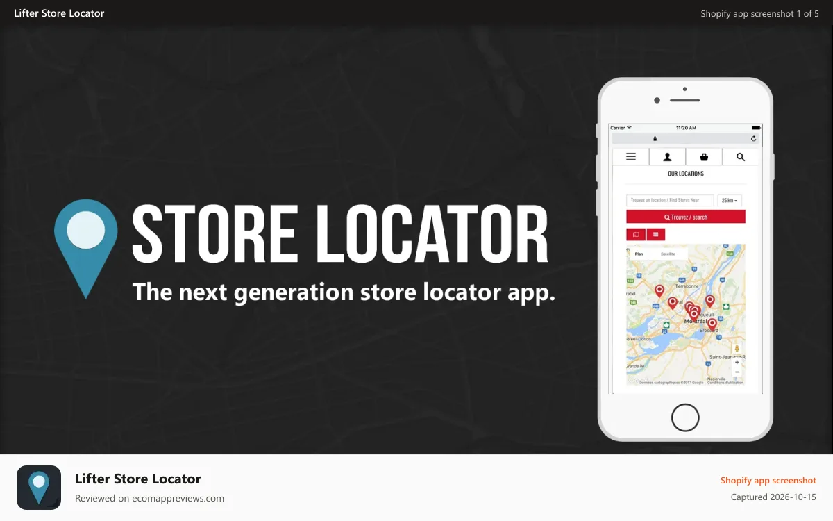 Lifter Store Locator Shopify app screenshot: Store Locator feature image