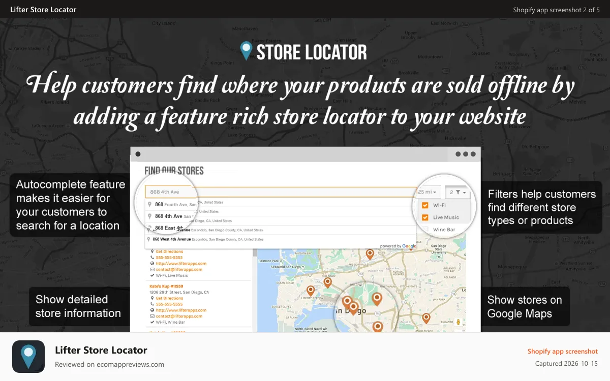 Lifter Store Locator Shopify app screenshot: Store Locator Desktop 1