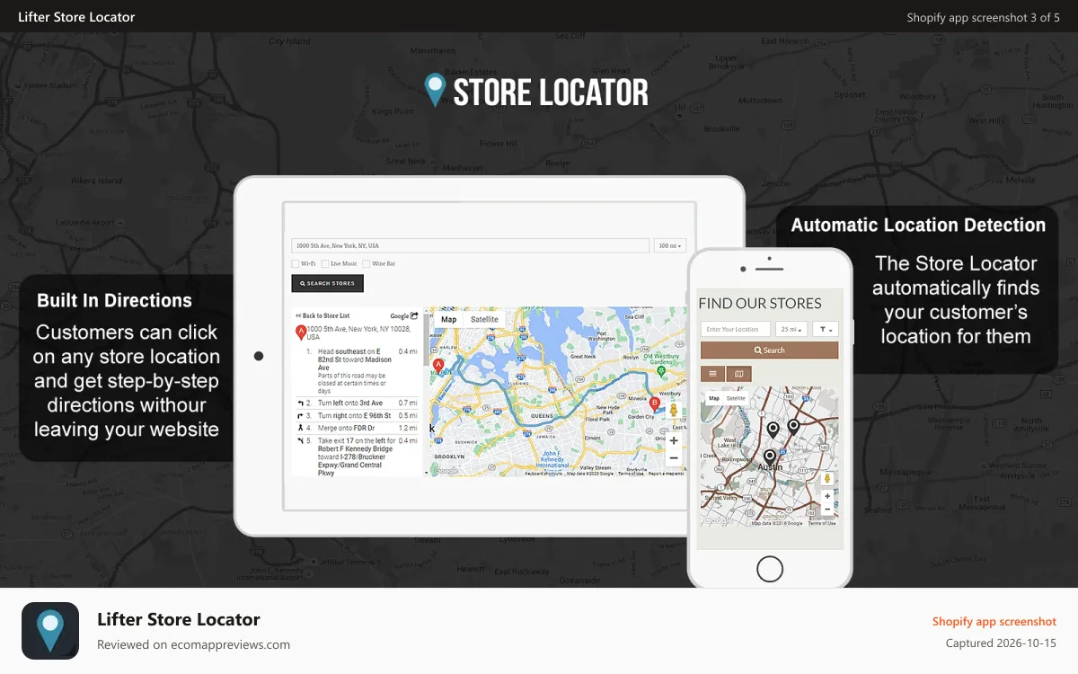 Lifter Store Locator Shopify app screenshot: Store Locator Desktop 2