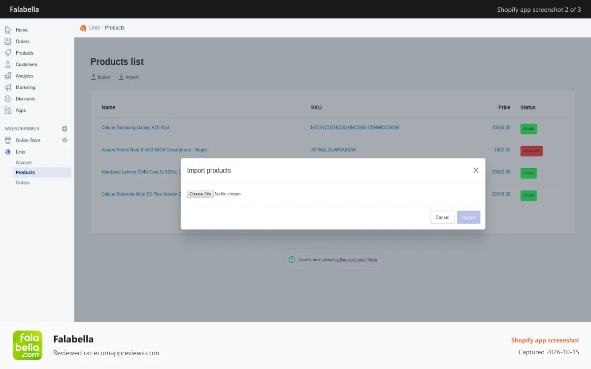 Falabella Shopify app screenshot: Bulk updates