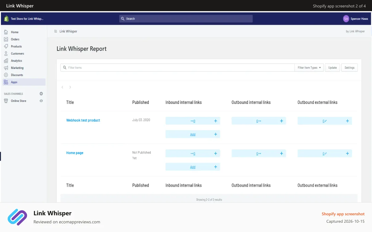 Link Whisper Shopify app screenshot: Add Internal Links to Articles