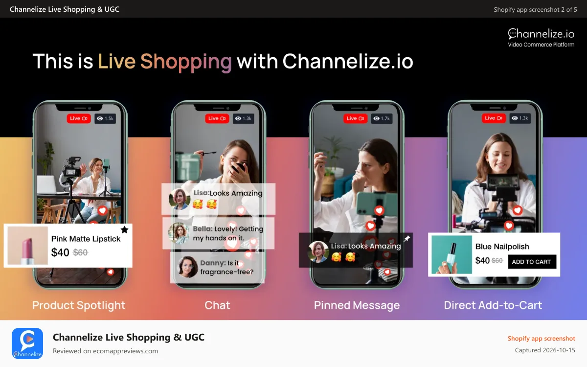 Channelize Live Shopping & UGC Shopify app screenshot: Live Shopping Platform to Build, Solidify & Leverage buyer base