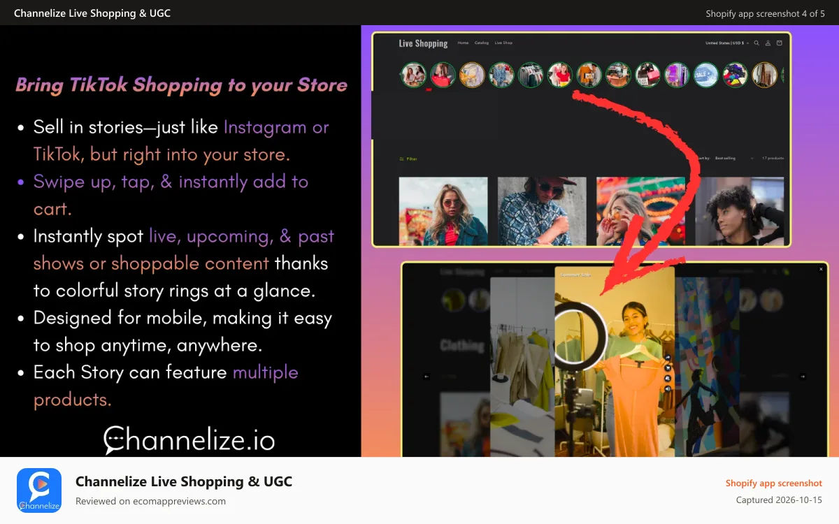 Channelize Live Shopping & UGC Shopify app screenshot: Bring TikTok Shopping to your Store