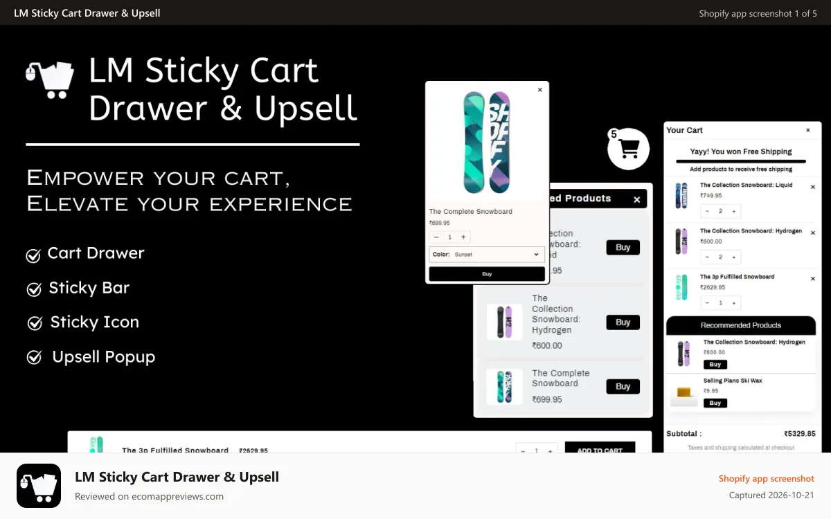 LM Sticky Cart Drawer & Upsell Shopify app screenshot: Featured