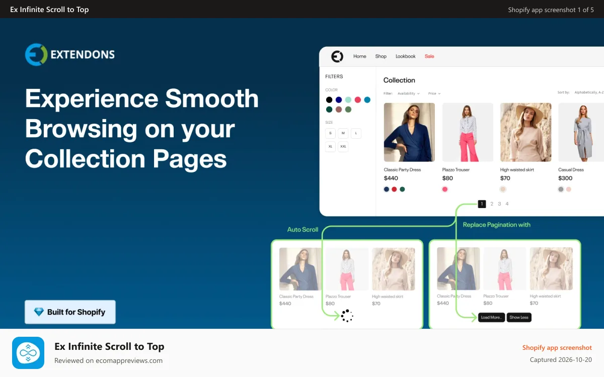 Ex Infinite Scroll to Top Shopify app screenshot: Auto Load Products on Scroll with AJAX