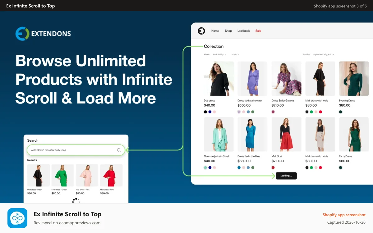 Ex Infinite Scroll to Top Shopify app screenshot: Scroll to Top Option for Customers