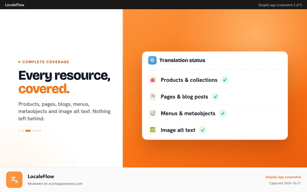 LocaleFlow Shopify app screenshot: Choose specific product fields to translate with AI.