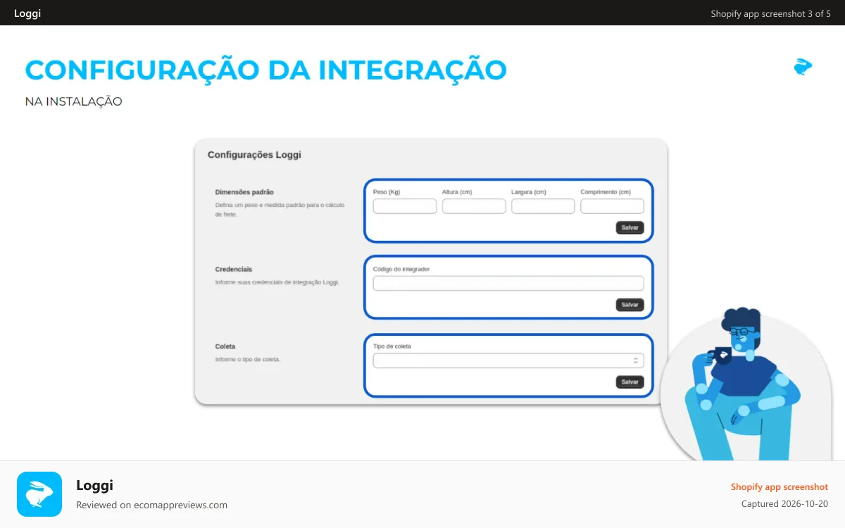 Loggi Shopify app screenshot: Screenshot configuração integração com ilustração