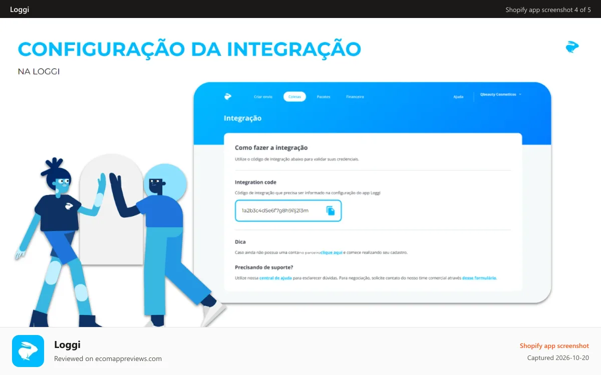 Loggi Shopify app screenshot: Screenshot da configuração da integração na Loggi com ilustração