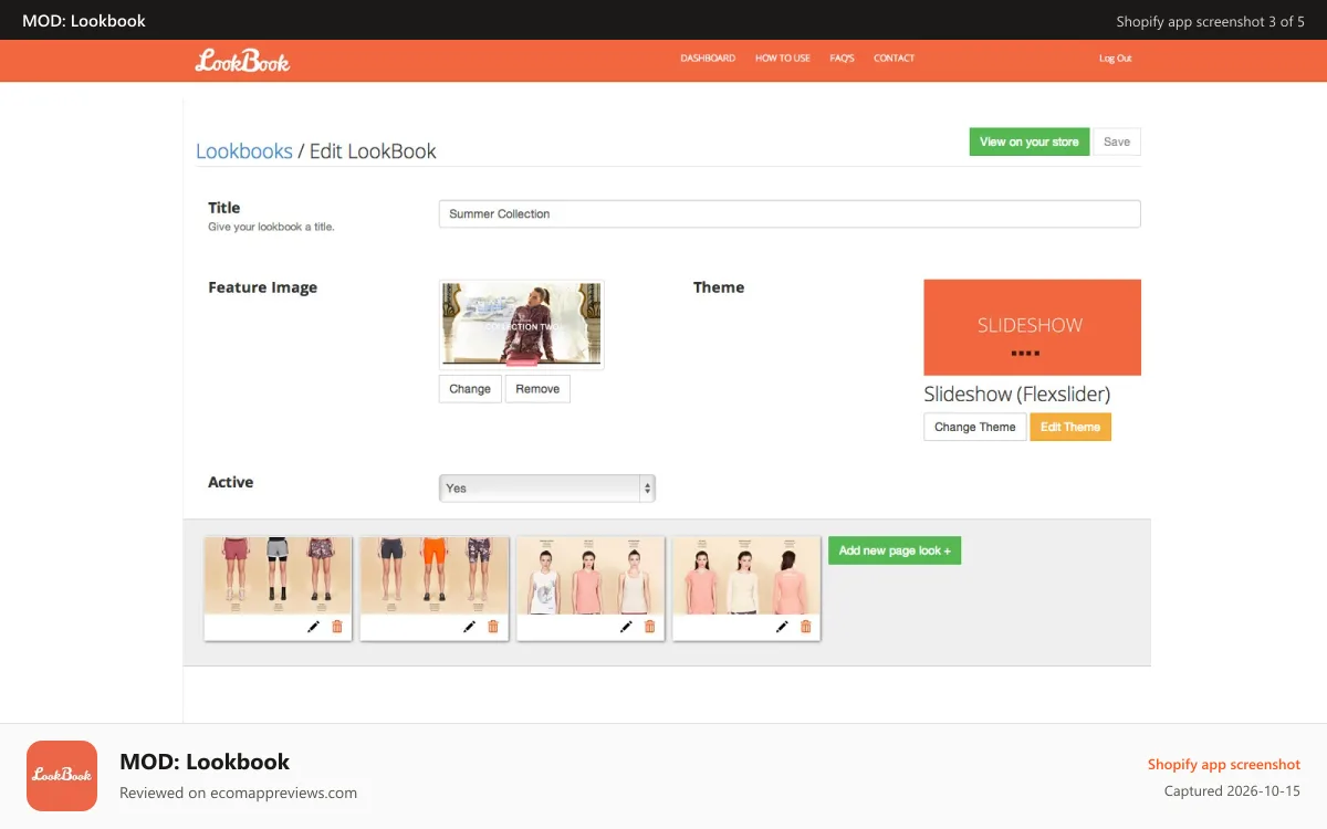 MOD: Lookbook Shopify app screenshot: Admin Lookbook Interface