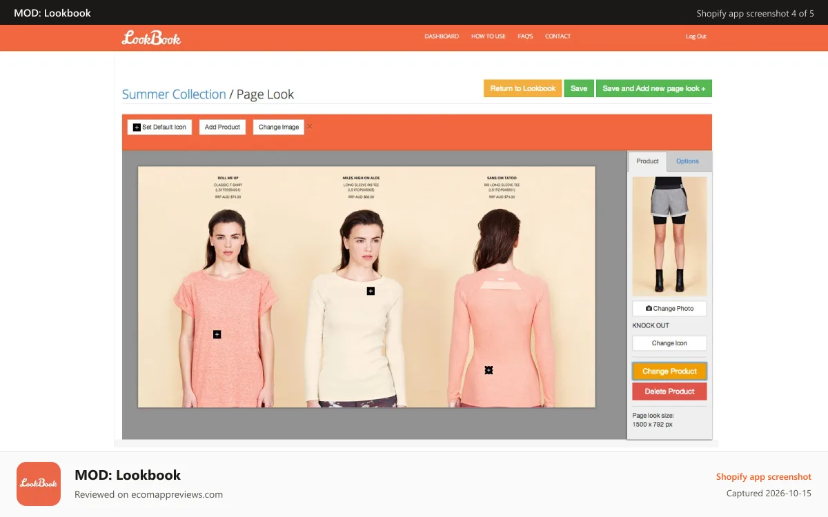 MOD: Lookbook Shopify app screenshot: Admin Pages Interface