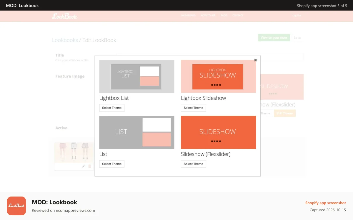 MOD: Lookbook Shopify app screenshot: Admin Theme Options