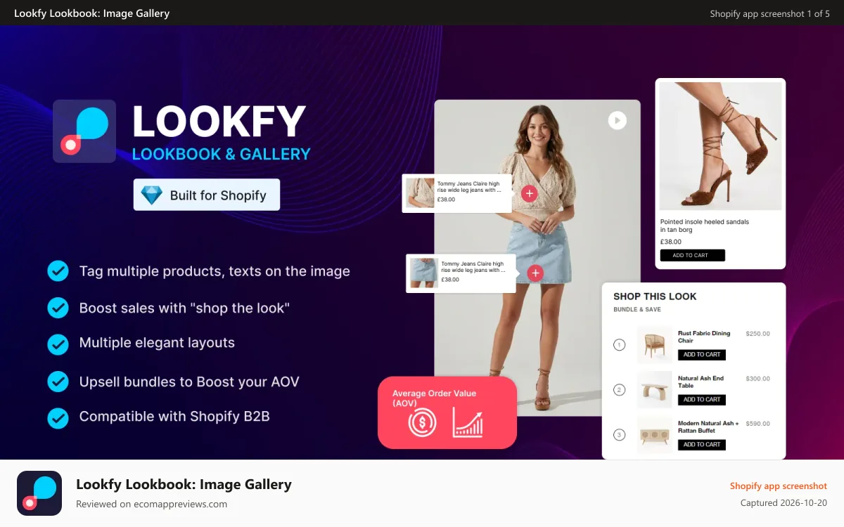 Lookfy Lookbook: Image Gallery Shopify app screenshot: Lookfy Gallery: Lookbook Image Portfolio shop the look