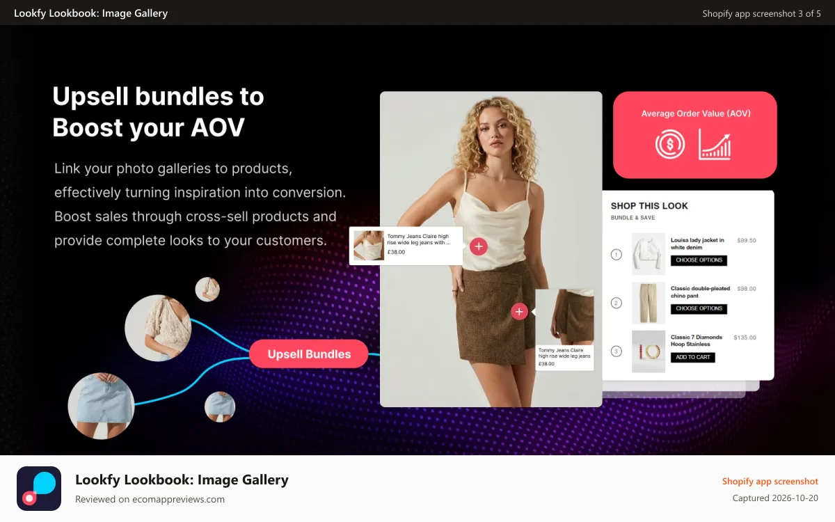 Lookfy Lookbook: Image Gallery Shopify app screenshot: Upsell bundles to Boost your AOV with Shop The Look