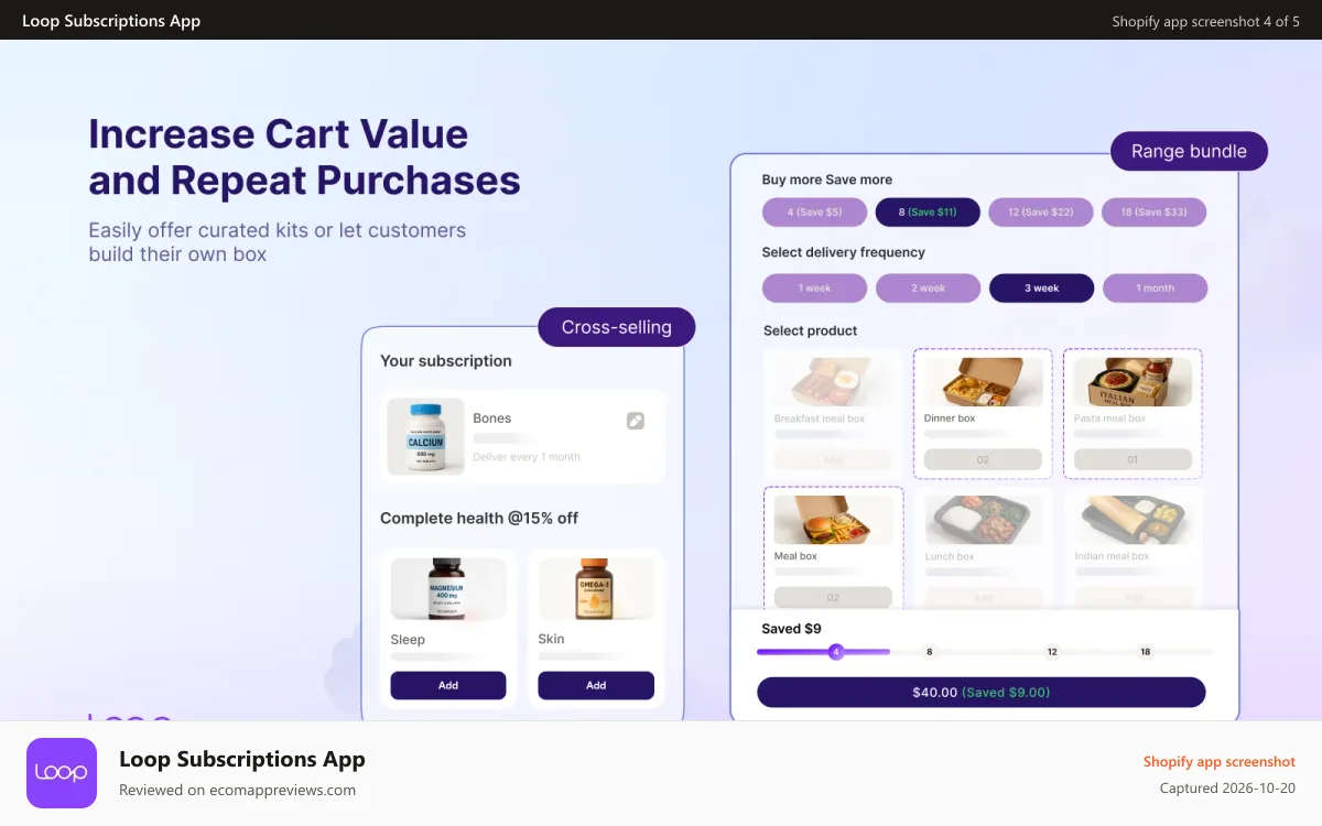 Loop Subscriptions App Shopify app screenshot: Product bundles and subscription box builder for ecommerce