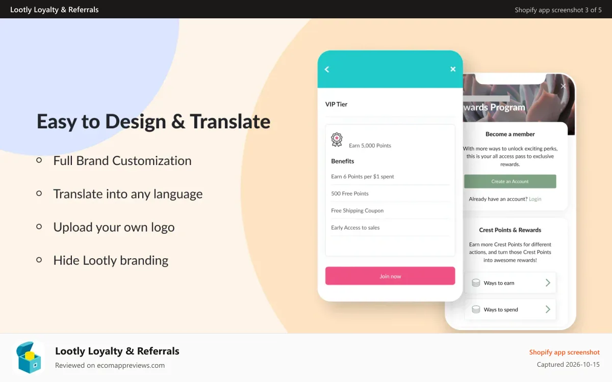 Lootly Loyalty & Referrals Shopify app screenshot: Lootly Widget Branding