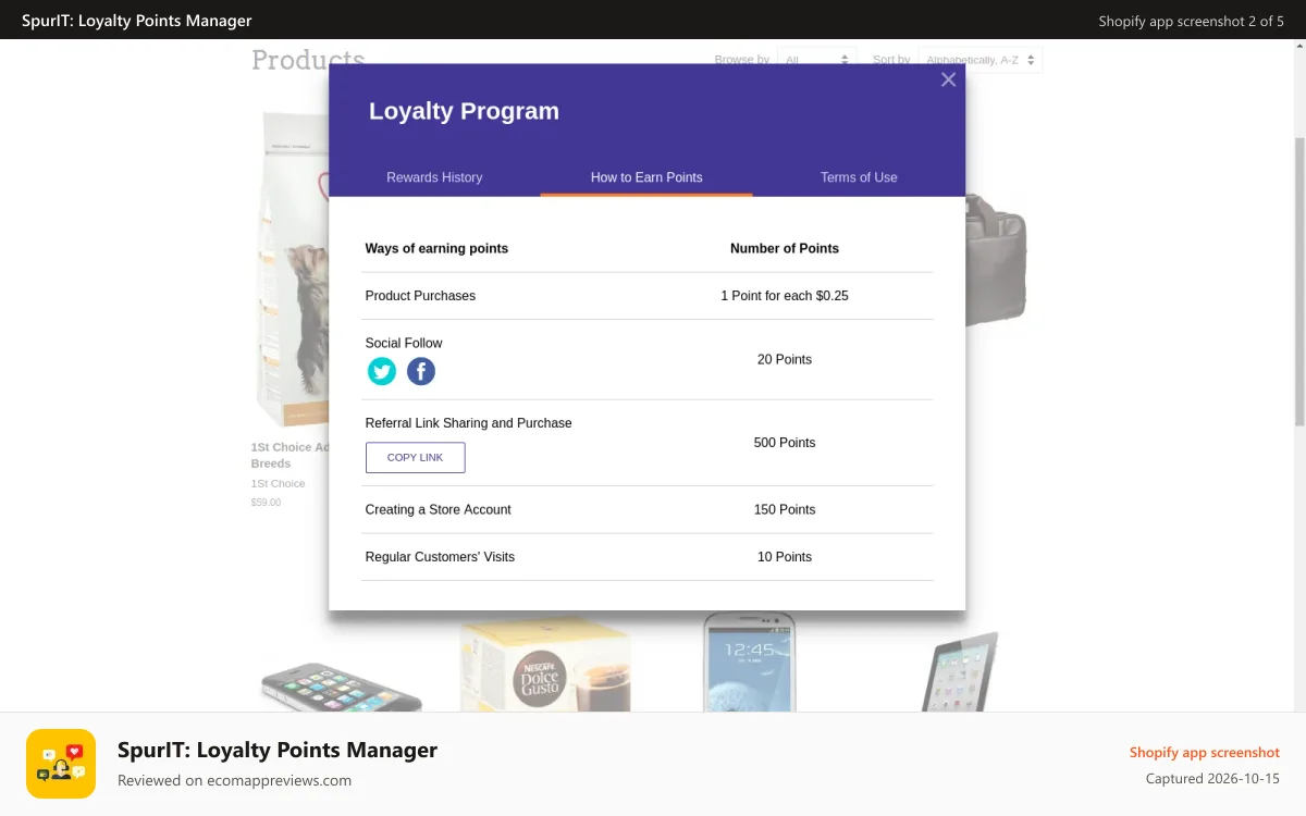 SpurIT: Loyalty Points Manager Shopify app screenshot: loyalty program
