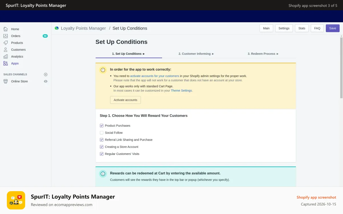 SpurIT: Loyalty Points Manager Shopify app screenshot: referral program