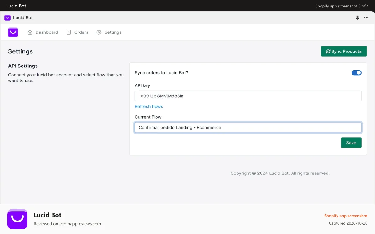Lucid Bot Shopify app screenshot: Seamless Integration