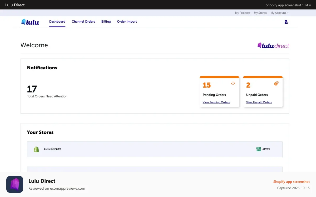 Lulu Direct Shopify app screenshot: connect and disconnect books within the Lulu Direct app