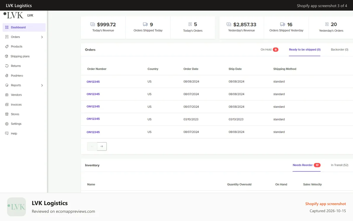 LVK Logistics Shopify app screenshot: We guide and give you labels for sending stock to the warehouse