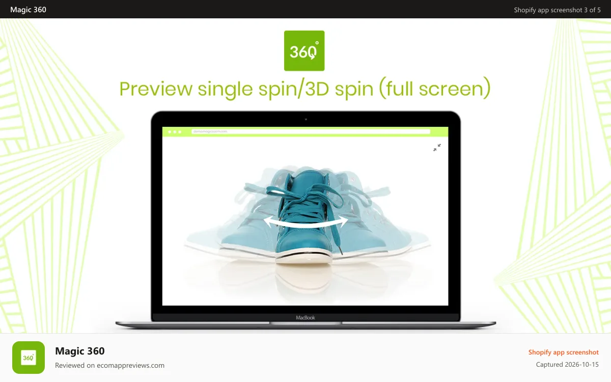 Magic 360 Shopify app screenshot: Beautiful fullscreen 360 spin effect