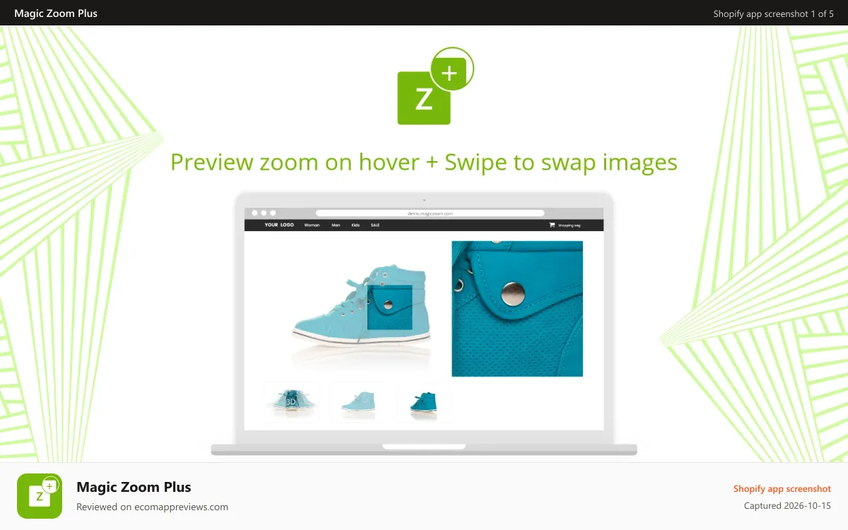 Magic Zoom Plus Shopify app screenshot: Zoom product image on hover