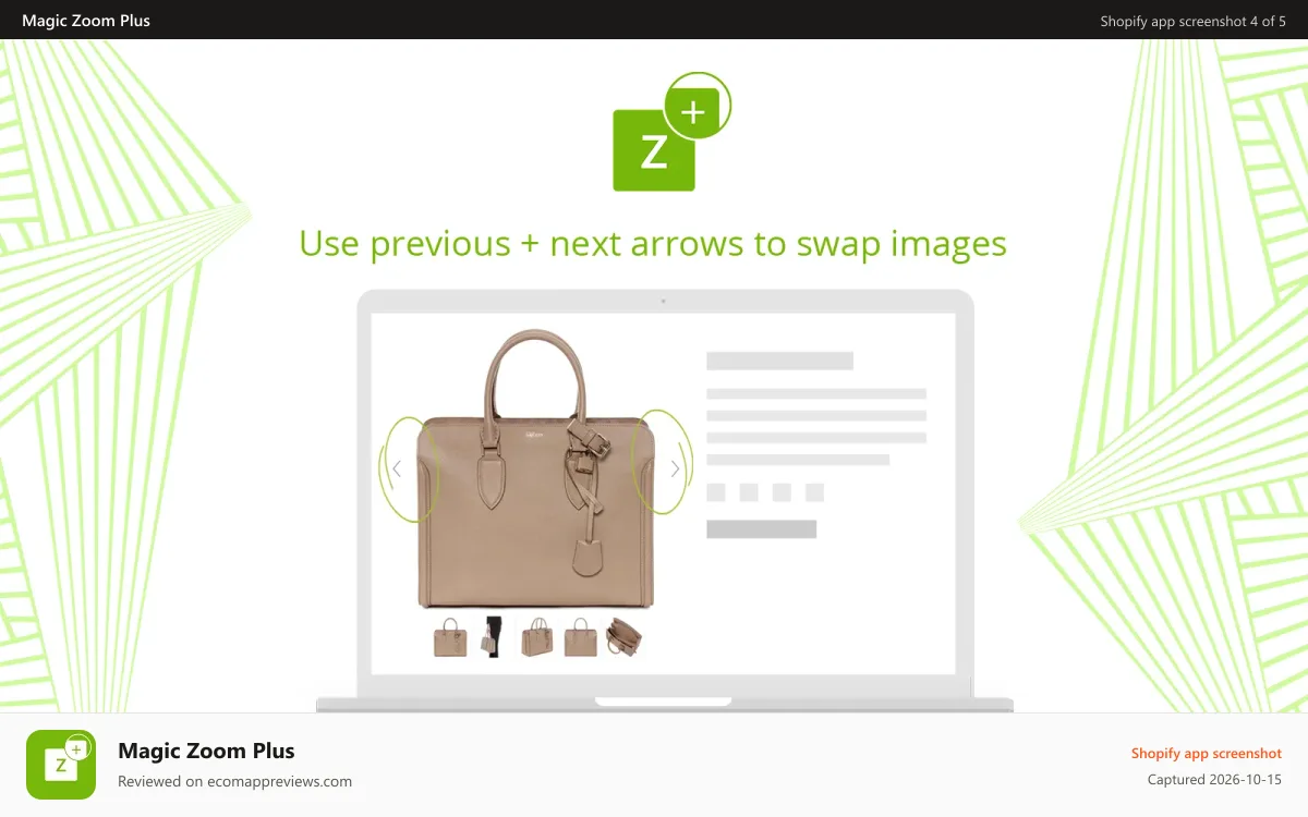 Magic Zoom Plus Shopify app screenshot: Display previous/next arrows on the main image