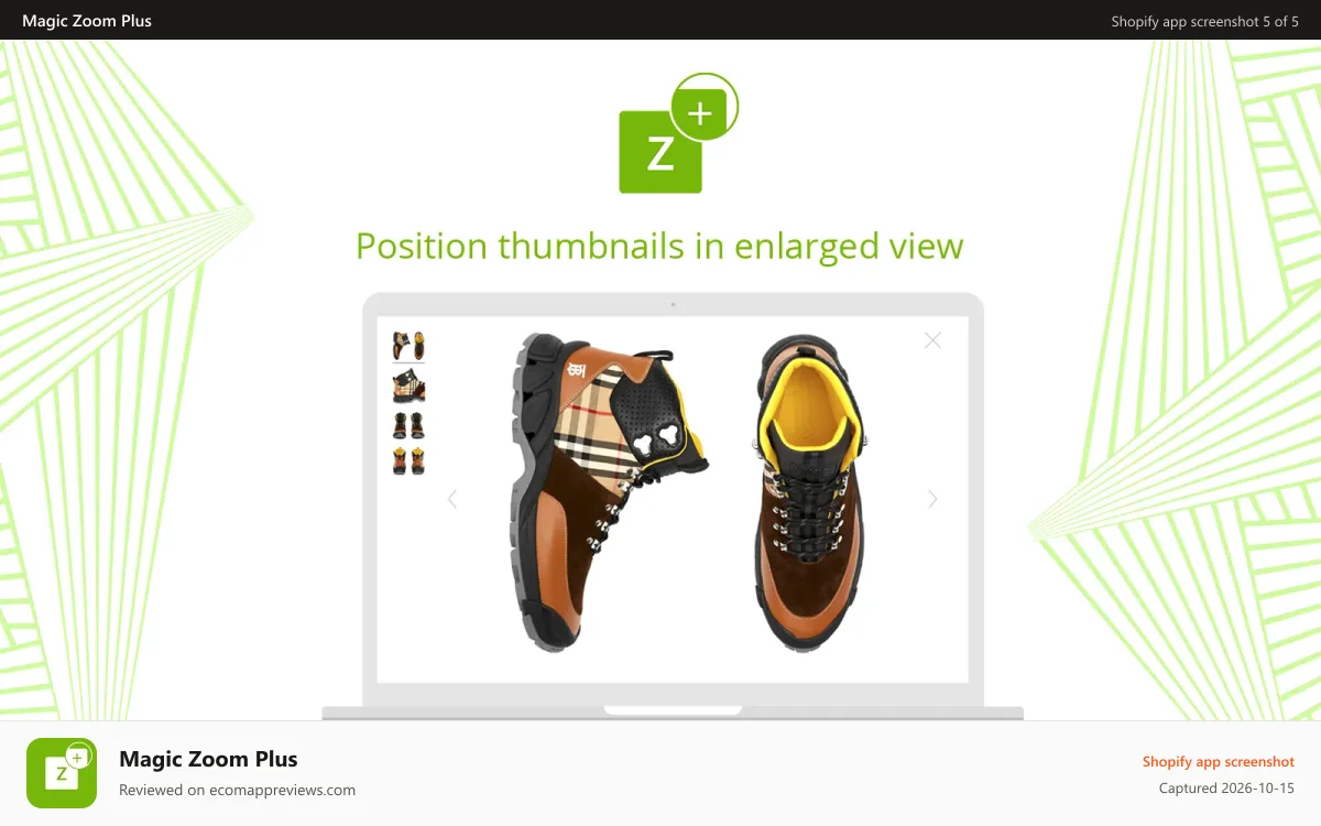 Magic Zoom Plus Shopify app screenshot: Position fullscreen thumbnails to the left