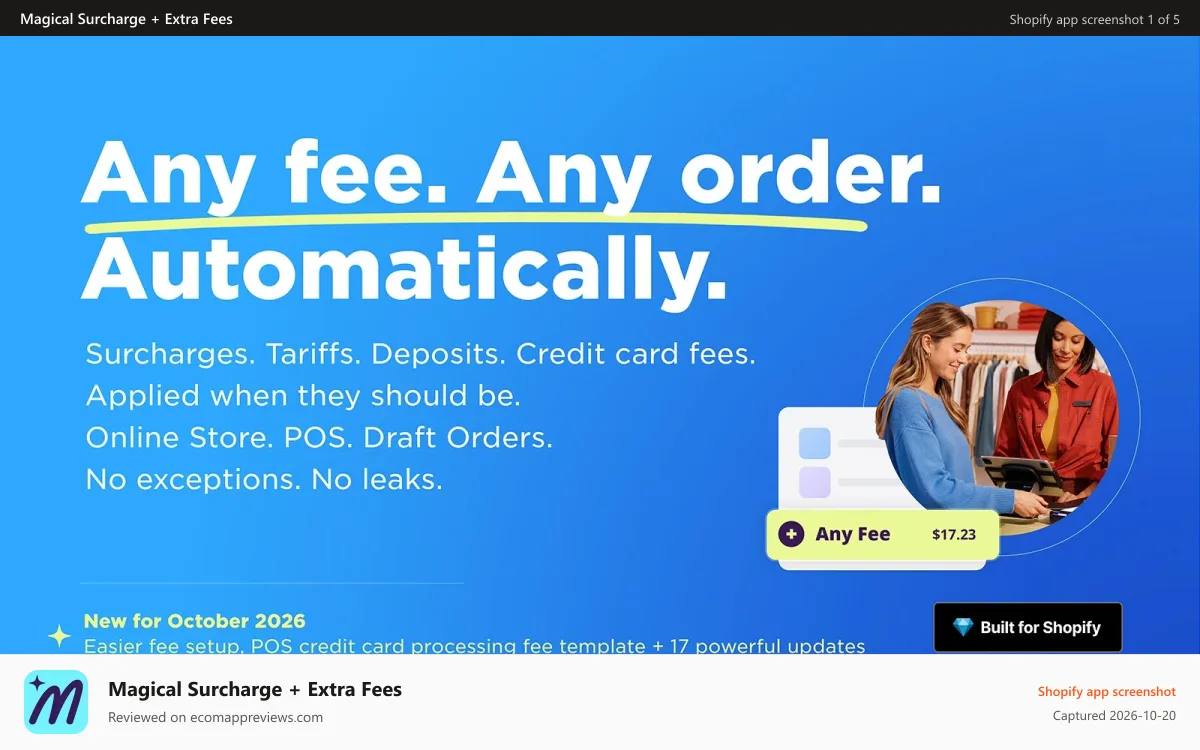 Magical Surcharge + Extra Fees Shopify app screenshot: Add Extra Fees, Surcharges, Deposits & Tariffs to Shopify