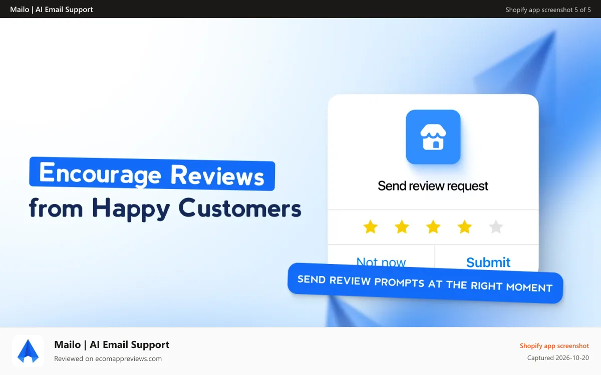 Mailo | AI Email Support Shopify app screenshot: Reviews