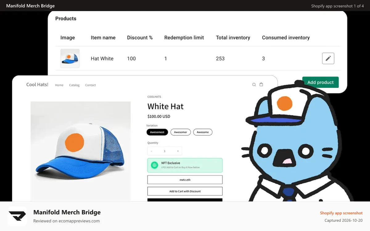 Manifold Merch Bridge Shopify app screenshot: Manifold Merch Bridge