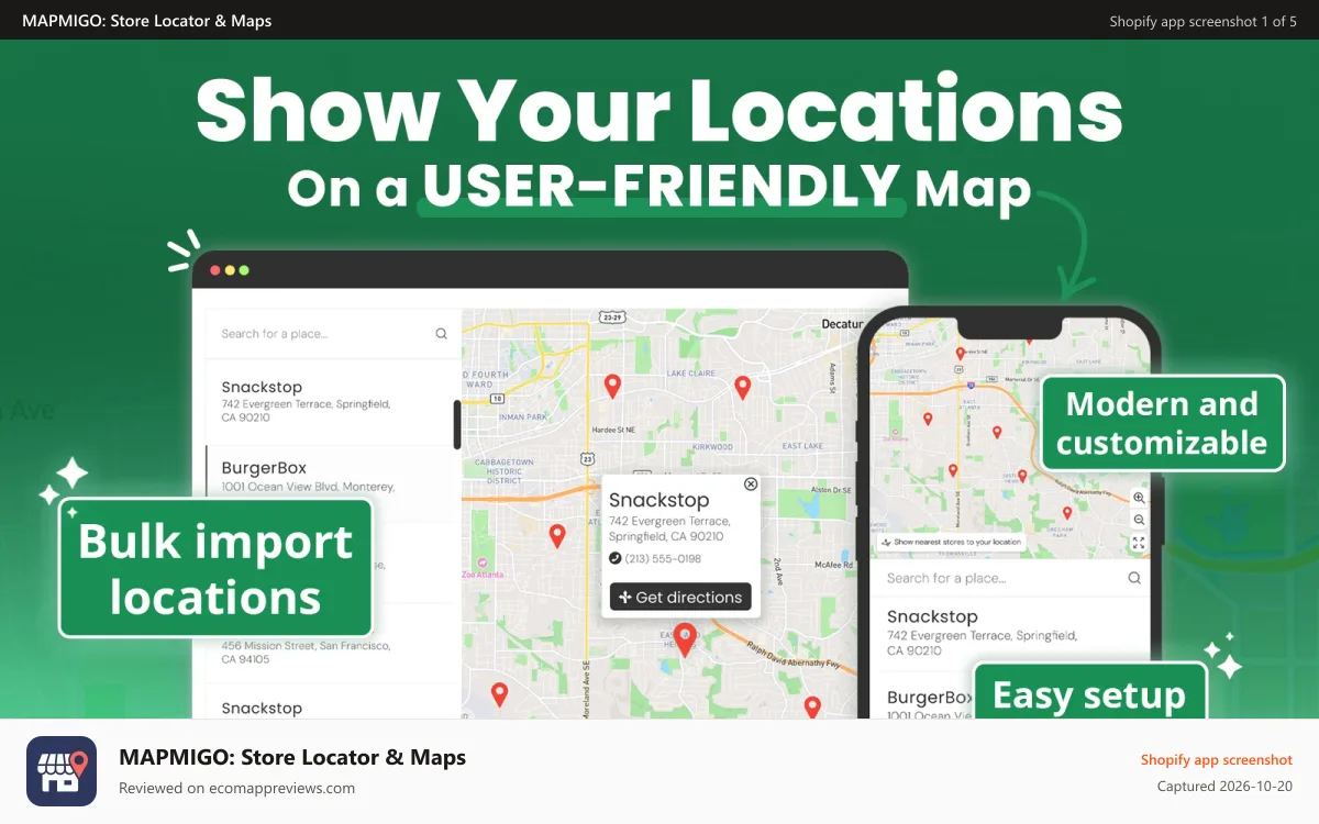 MAPMIGO: Store Locator & Maps Shopify app screenshot: Show Your Locations on a User_Friendly Map