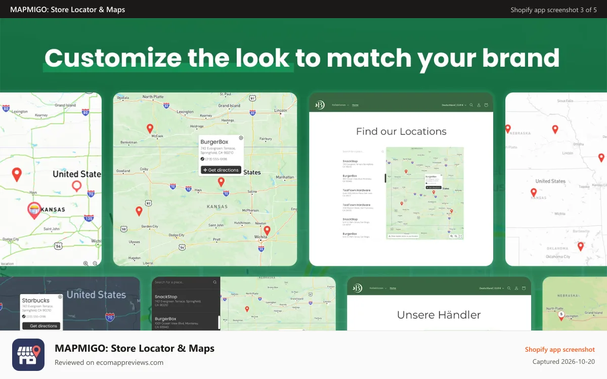 MAPMIGO: Store Locator & Maps Shopify app screenshot: Customize the look to match your brand
