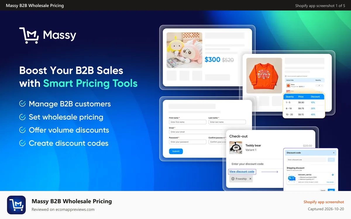 Massy B2B Wholesale Pricing Shopify app screenshot: massy wholesale b2b pricing