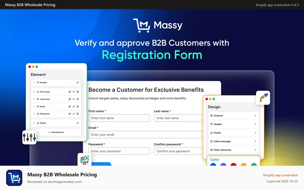 Massy B2B Wholesale Pricing Shopify app screenshot: registration form