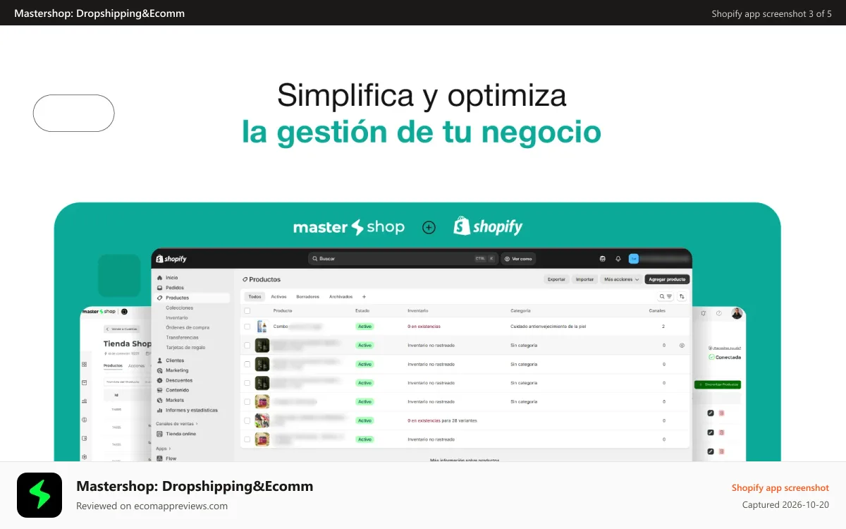 Mastershop: Dropshipping&Ecomm Shopify app screenshot: Productos