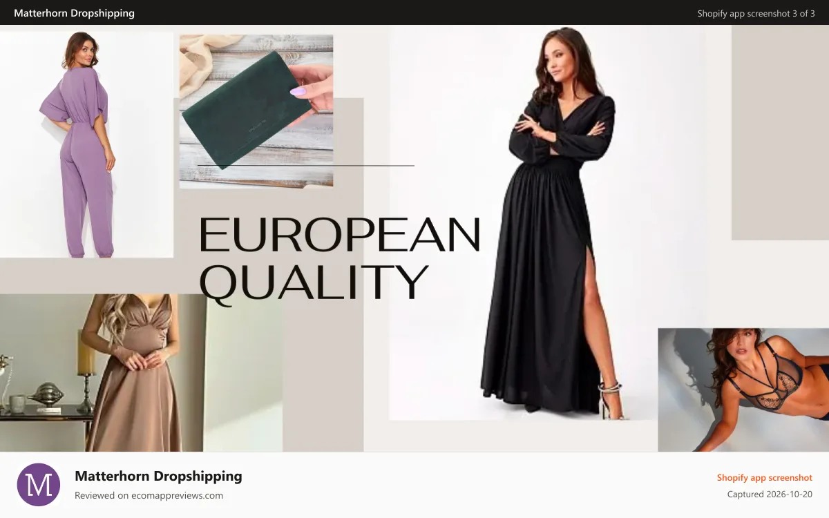 Matterhorn Dropshipping Shopify app screenshot: Quality products