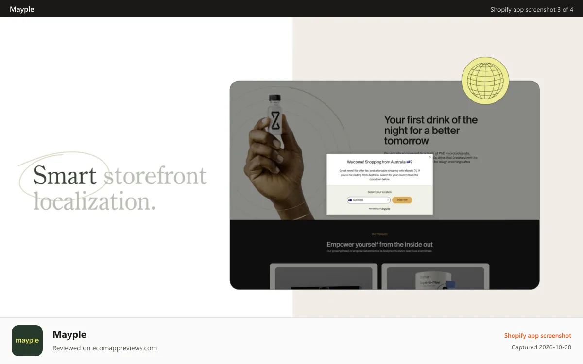 Mayple Shopify app screenshot: Seamless Storefront Localization