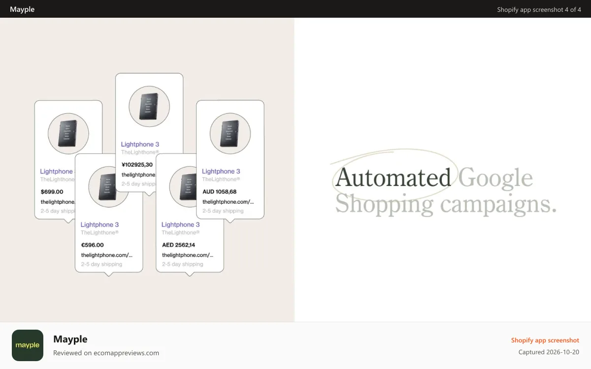 Mayple Shopify app screenshot: Automated Google Marketing Campaigns