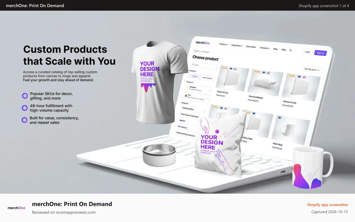 merchOne: Print On Demand Shopify app screenshot: Fulfillment solution for your POD business